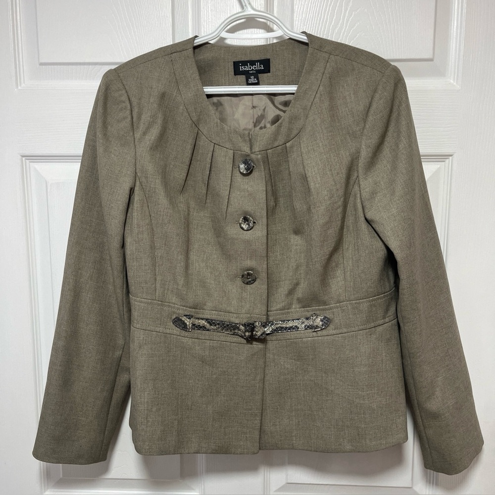 Isabella  Size 12 Beige Suit Jacket Blazer Formal Women Modern Style Pleat Neck